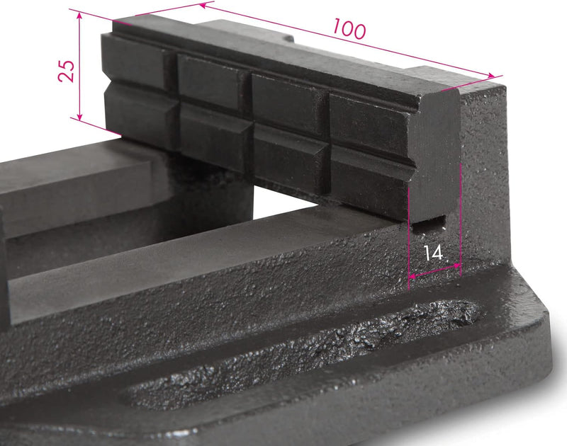 EBERTH Maschinenschraubstock aus Grauguss und Stahl, Backenbreite 100mm, Max. Spannbreite 89mm, Masc