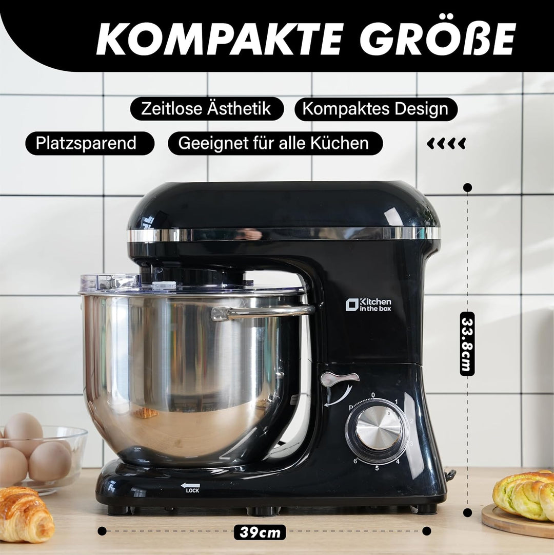 Kitchen in the box Küchenmaschine, 7,5 L Knetmaschine 1400 W, 6 Geschwindigkeits Teigmaschine mit Rü