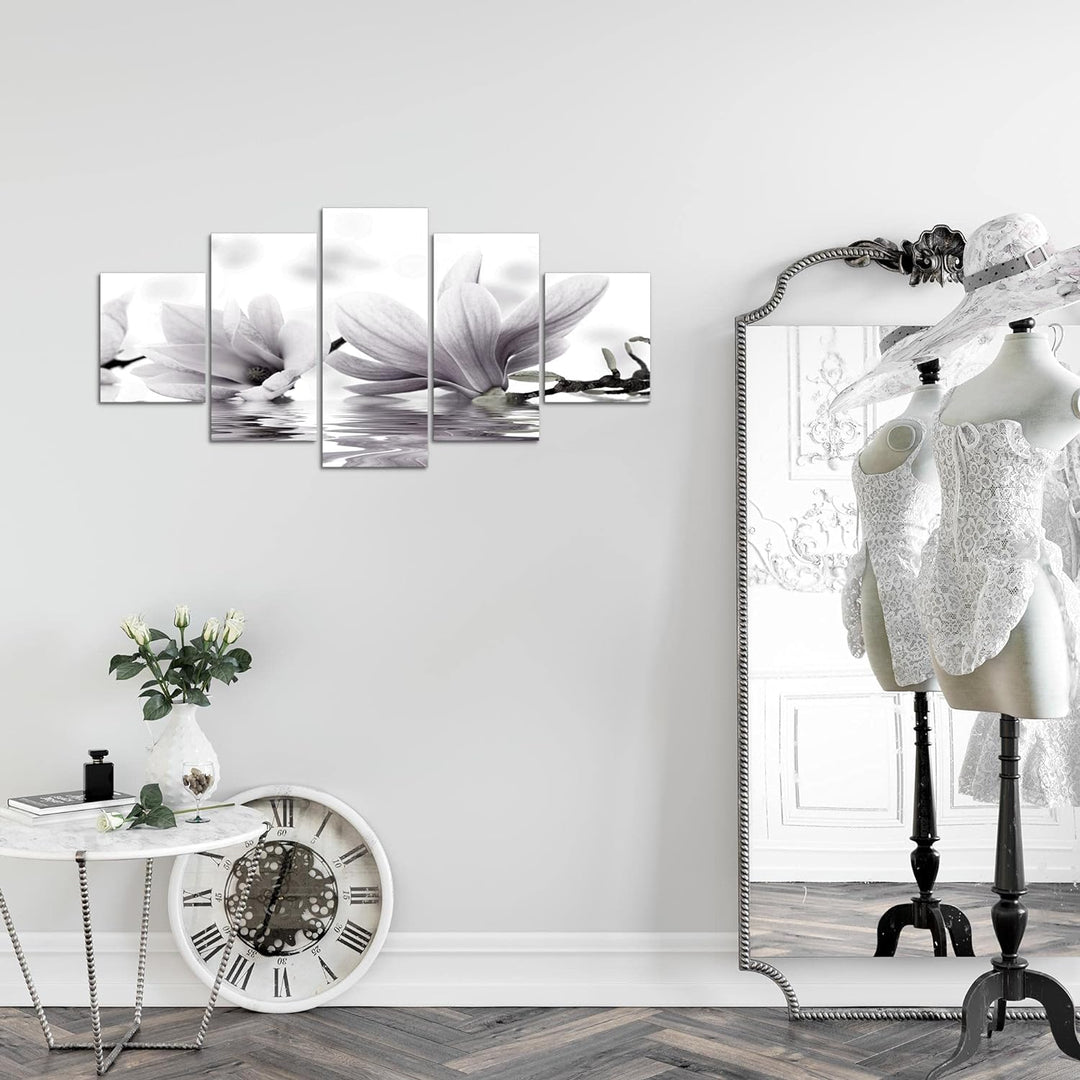 Runa Art Wandbilder Blumen Magnolien 5 Teilig Bild auf Vlies Leinwand Deko Wohnzimmer Spa Schwarz We