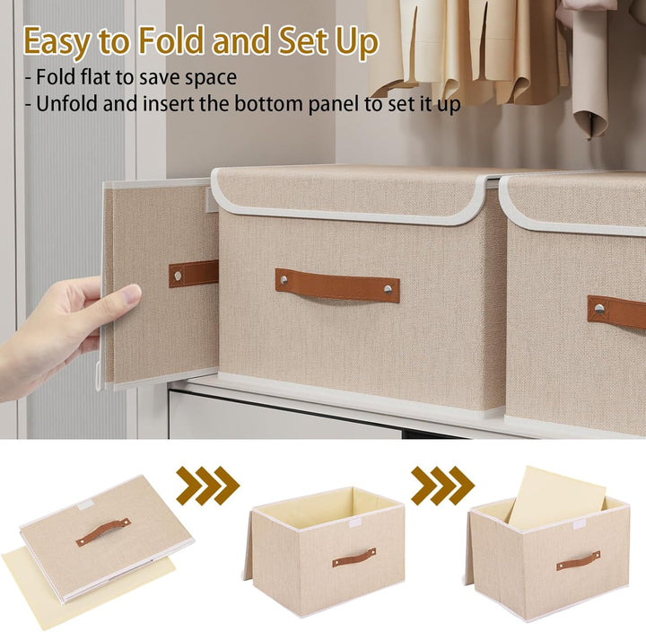 Yawinhe 3 Stück Aufbewahrungsbox mit Deckel, Faltbare Stoffboxen, Waschbare, für Schlafzimmer, Kleid