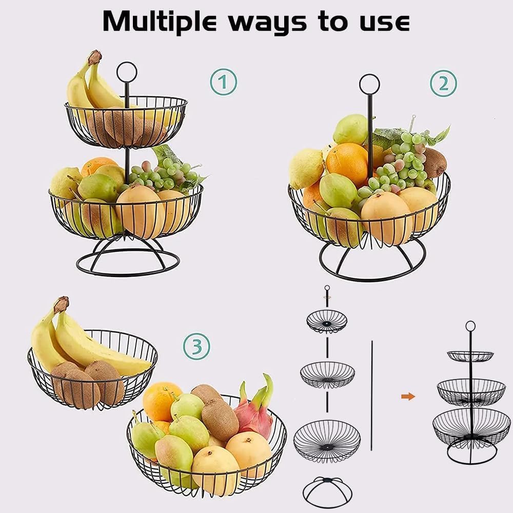 Obst Etagere 3 Stöckig, Obstkorb Etagere Metall, Stabil Obstschale Snackbar Obst und Gemüse Aufbewah