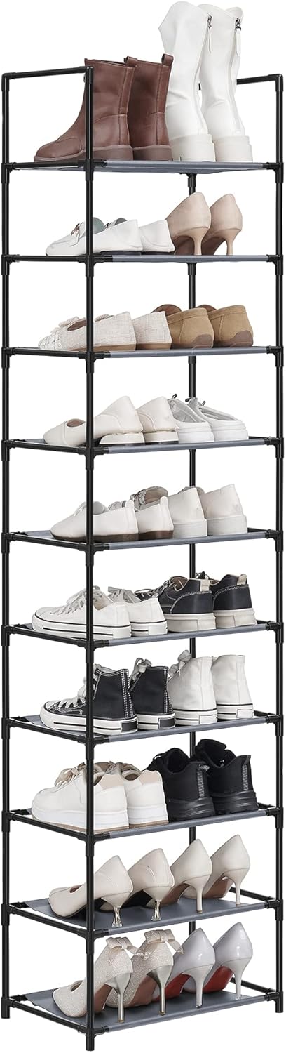 SONGMICS Schuhregal, 10 Ebenen, Schuhablage, Schuhaufbewahrung, schmal, 28 x 45 x 173 cm, Metallgest