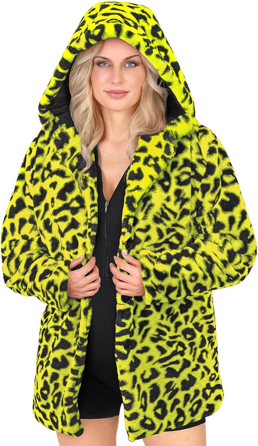 W WIDMANN MILANO Party Fashion - Leo Mantel für Damen & Herren, Kunstfell mit Kapuze, Plüschjacke, K