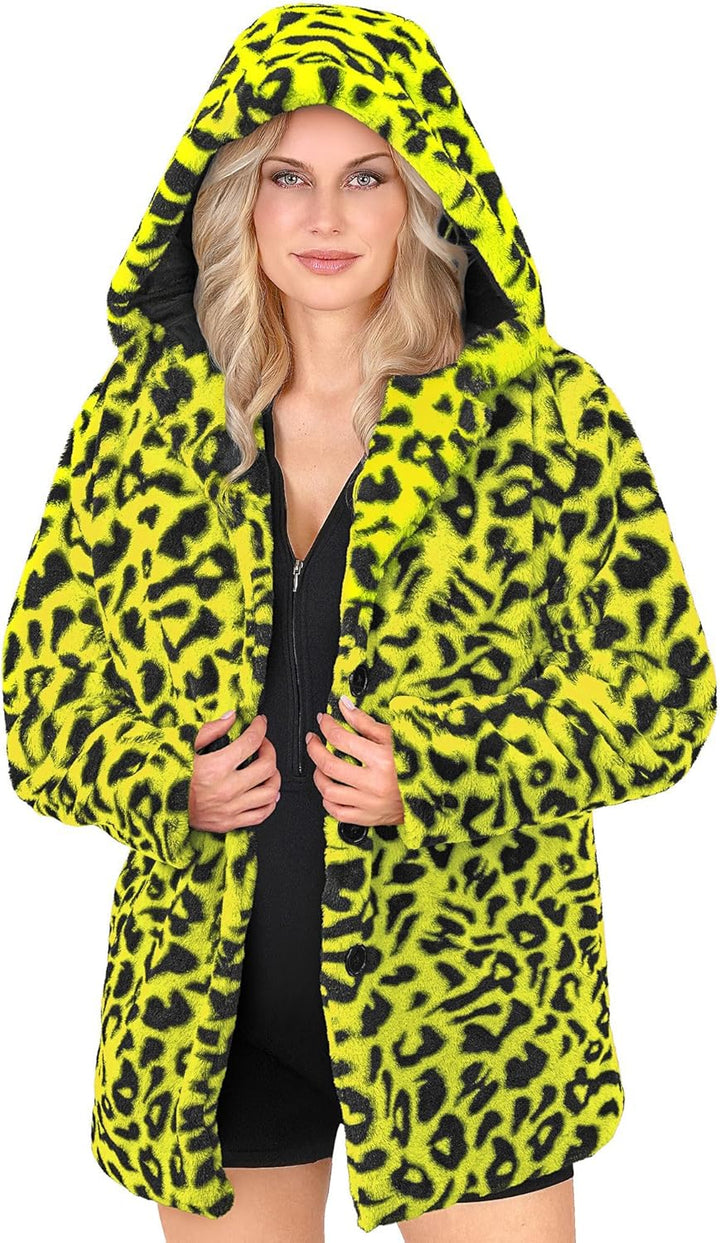 W WIDMANN MILANO Party Fashion - Leo Mantel für Damen & Herren, Kunstfell mit Kapuze, Plüschjacke, K