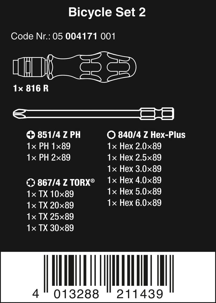 Wera 05004171001 Bicycle Set 2, Fahrrad Schraubendreher Wechselklingen Satz, 13-teilig Schraubendreh