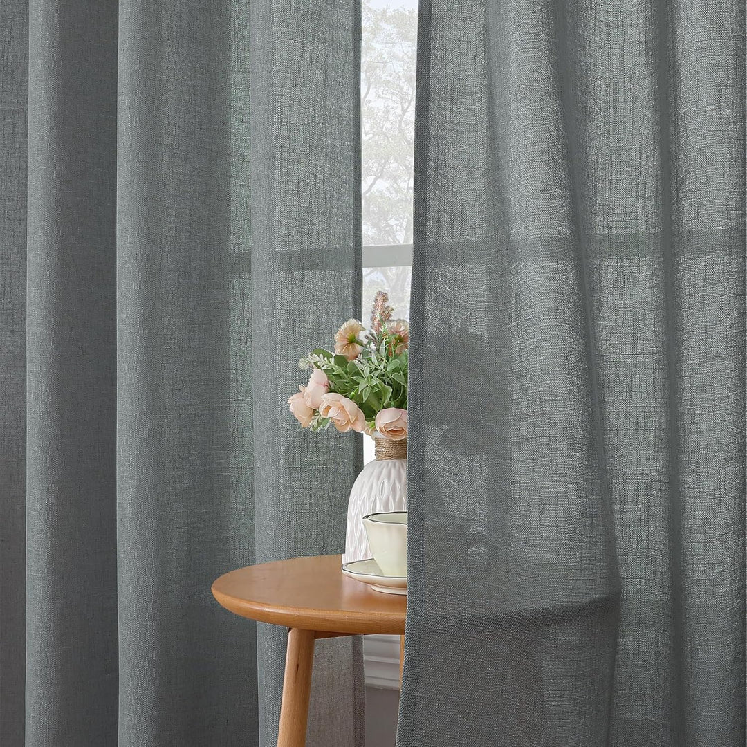 CUCRAF Leinen Gardinen mit Ösen Landhausstil Voile Vorhang Halbtransparent Gardinen für Schlafzimmer