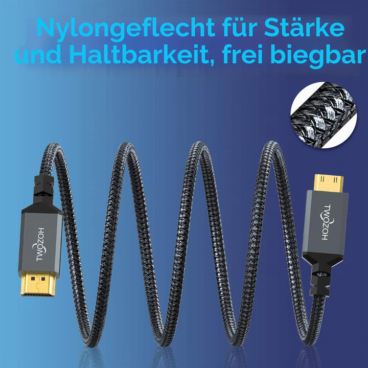 Twozoh Mini HDMI auf HDMI Kabel 5M, geflochtenes HDMI auf Mini HDMI Kabel, unterstützt 3D, 4K/60Hz,