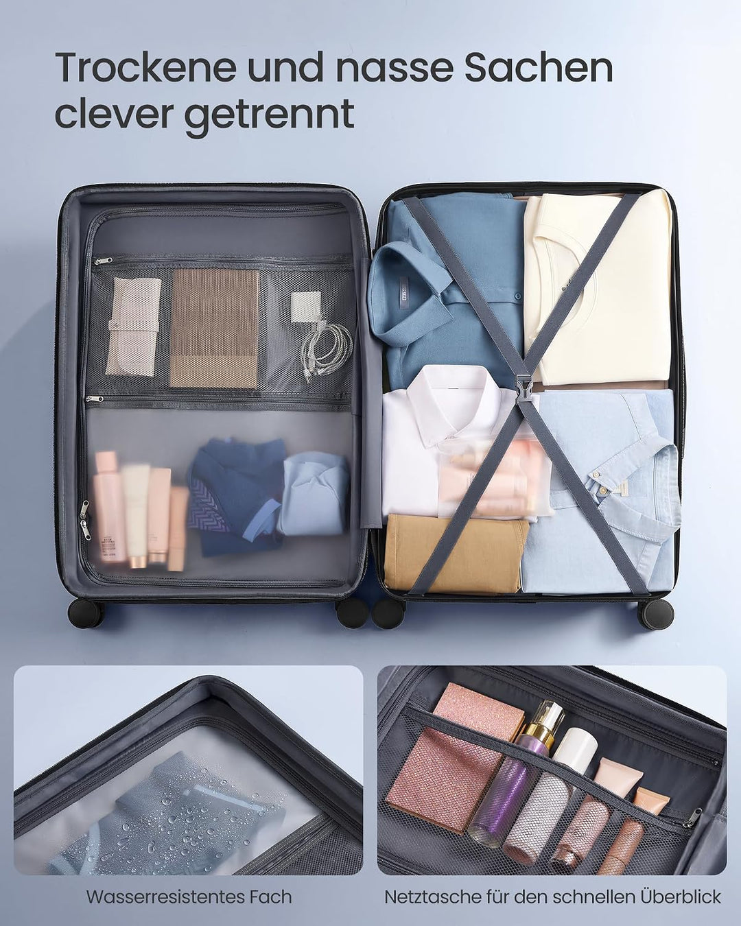 SONGMICS Koffer, Reisekoffer, Hartschalenkoffer mit TSA-Schloss, Koffergurt, ABS-Trolley, 4 Zwilling