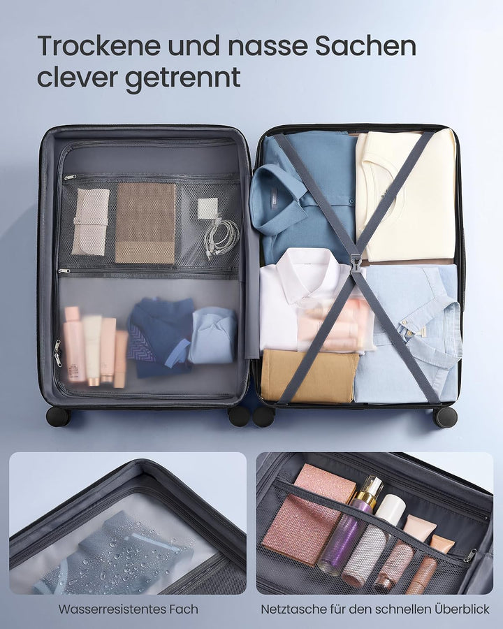 SONGMICS Koffer, Reisekoffer, Hartschalenkoffer mit TSA-Schloss, Koffergurt, ABS-Trolley, 4 Zwilling