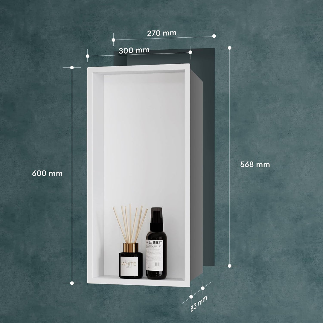 Mai &amp; Mai Duschnische Bad aus Edelstahl Weiss 30cm x 60cm x 8,3cm | Wandnische Dusche Duschregal bef