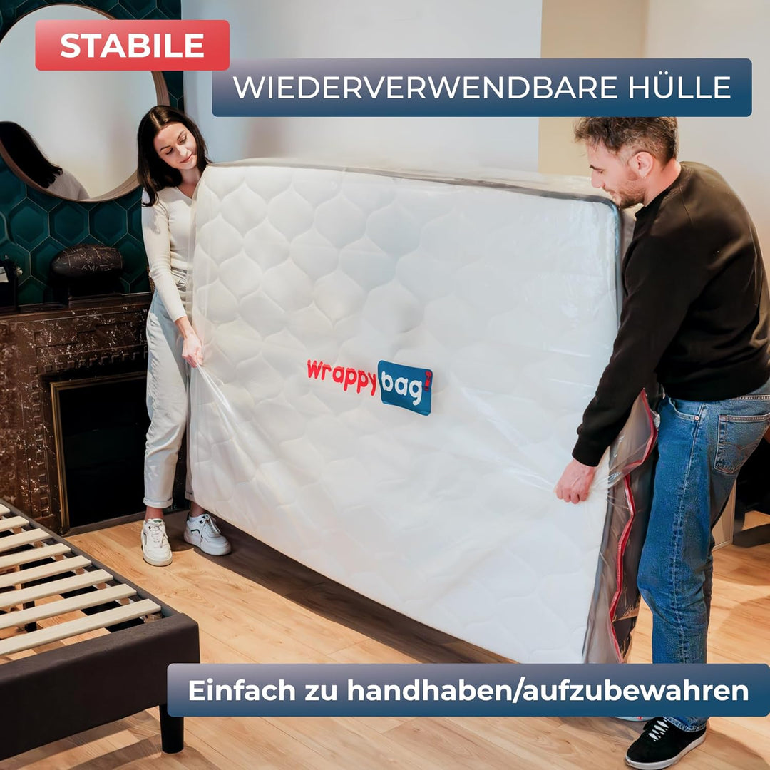 WRAPPYBAG – Schutzhülle aus Kunststoff für Matratzen – 5 Grössen erhältlich – wasserdichte und reiss