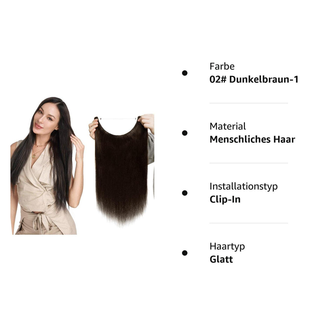 Extensions Echthaar mit transparenter Schnur, Silk-co Wire in ExtensionsDunkelbraun 60g, Secrets Hai