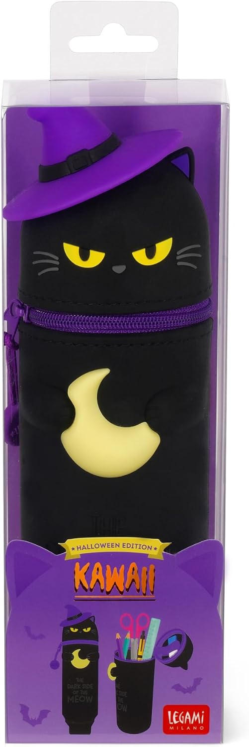 Legami - Kawaii 2-in-1 Schulmäppchen aus weichem Silikon, Tischstifthalter, Reissverschluss, Buntsti