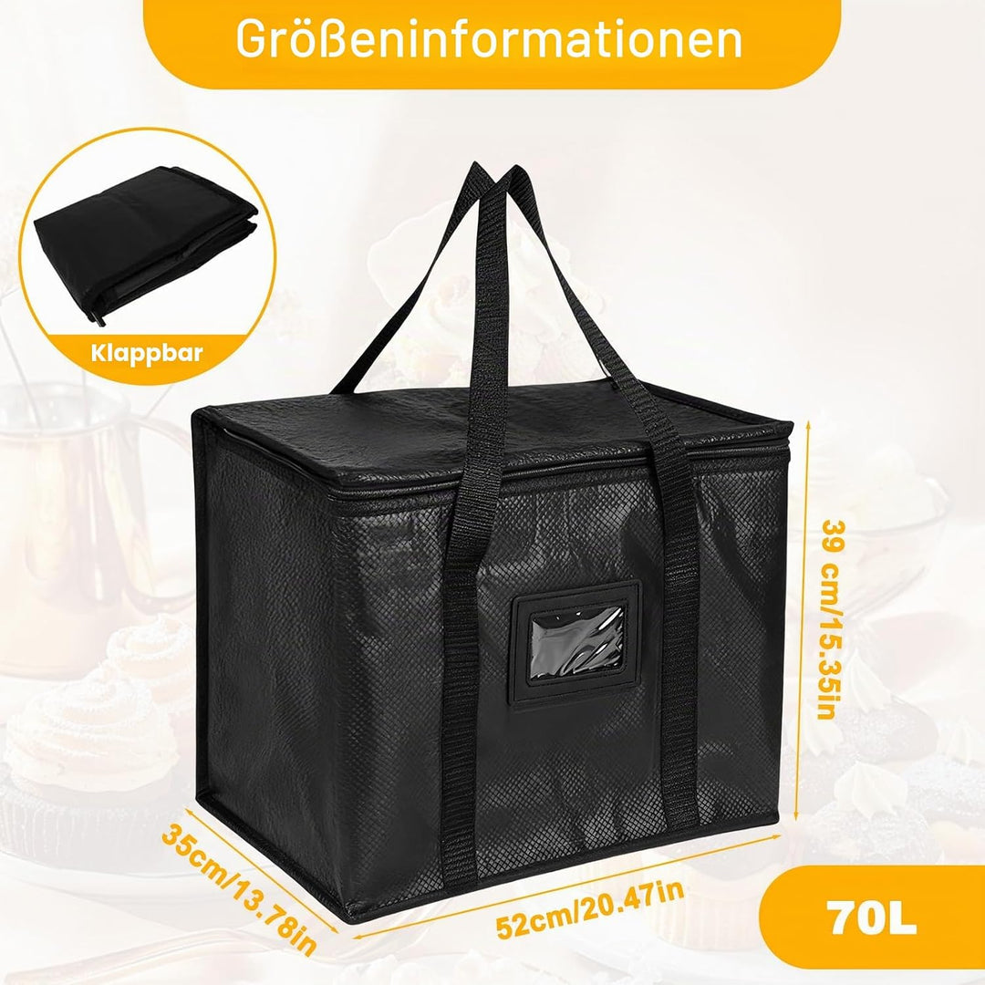 70L Gross Isolierte Kühltasche mit Reissverschluss, Faltbar Lebensmittel Thermotasche, Wiederverwend
