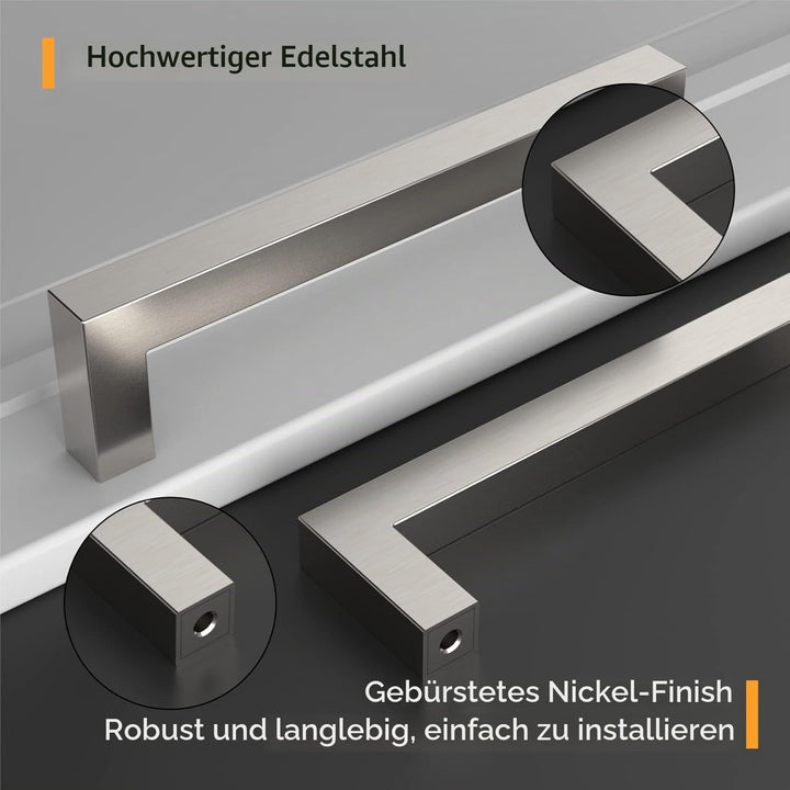 Amerdeco 10 Stück Möbelgriffe Gebürsteter Nickel Edelstahl-76mm Bohrlochabstand – Schrankgriffe, Küc