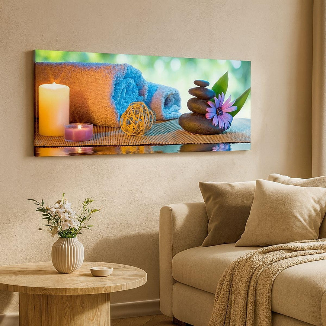Wandbilder Dekoration Wohnzimmer Natur Entspannung Spa Kerzen Panorama Bilder auf Leinwand 120x50cm