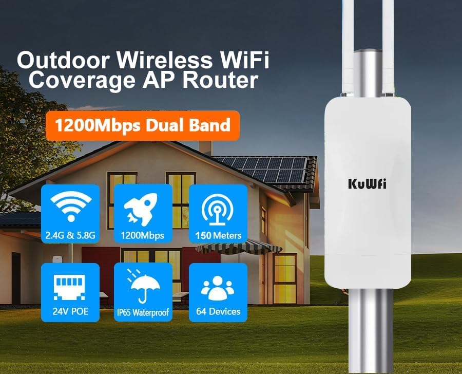 KuWFi Outdoor WLAN Access Point, 1200Mbps Long Range Wi-Fi Extender, Dualband Gigabit Wireless Acces
