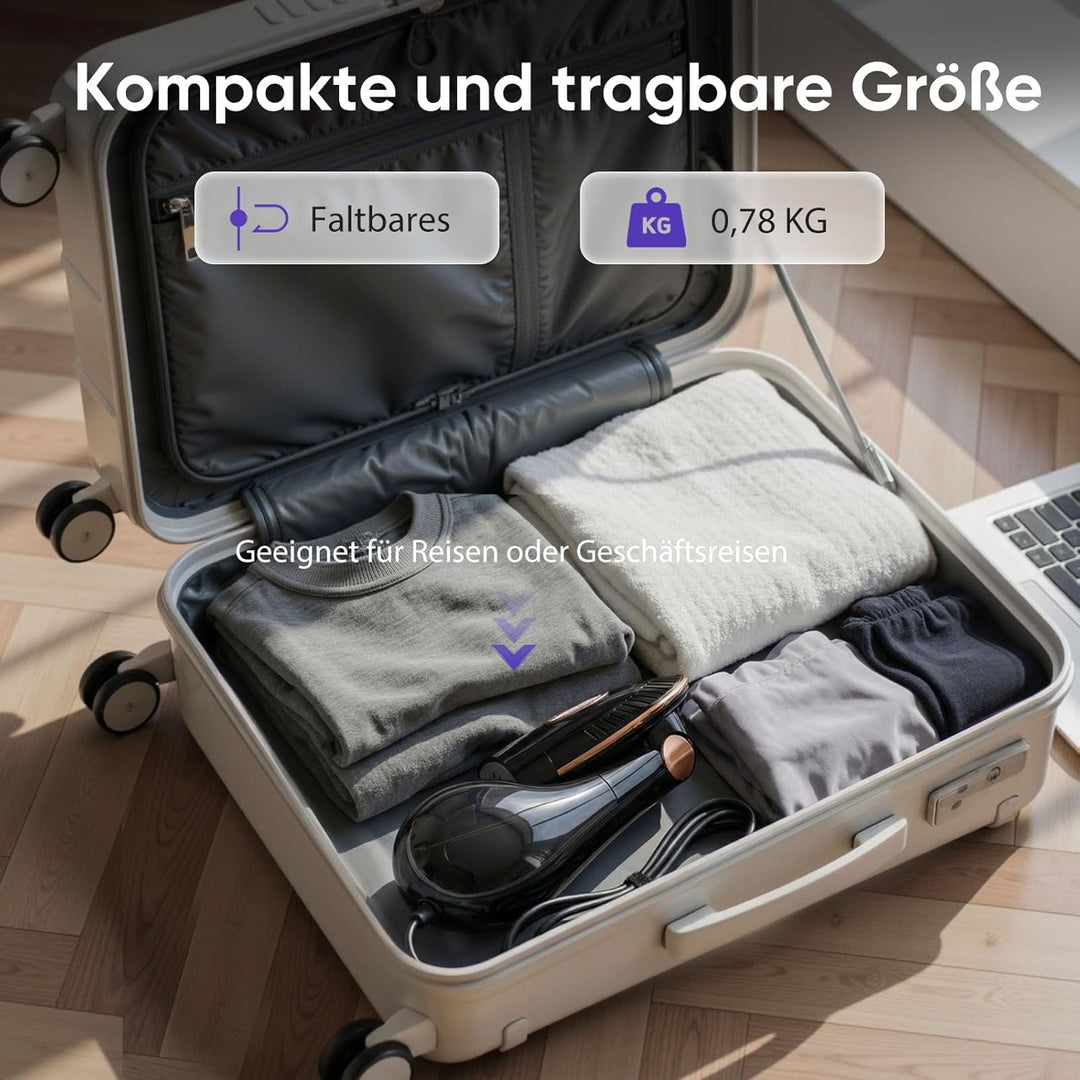 Steamer Dampfglätter - 1500 W & 168 ML Wassertank | Faltbar & Handheld Reise Dampfglätter mit 25 g/m