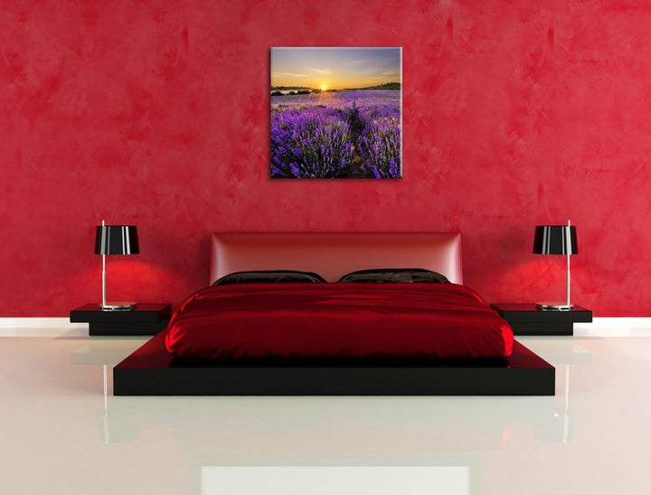 Lavendelfeld in Frankreich, Format: 70x70 auf Leinwand, XXL riesige Bilder fertig gerahmt mit Keilra