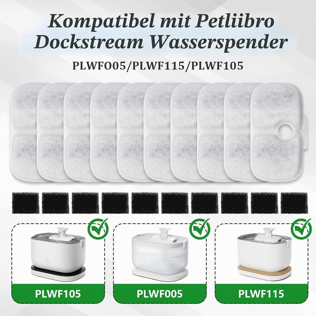 40 Stück Katzenbrunnen Filter für Dockstream Trinkbrunnen für Katze PLWF105/PLWF115/PLWF005, Trinkbr