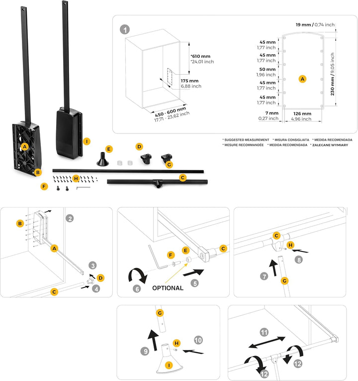 Emuca - Kleiderlift für Schrank, Ausziehbarer Kleiderlift 450-600mm Breite, Schrankinnenseiten Monta