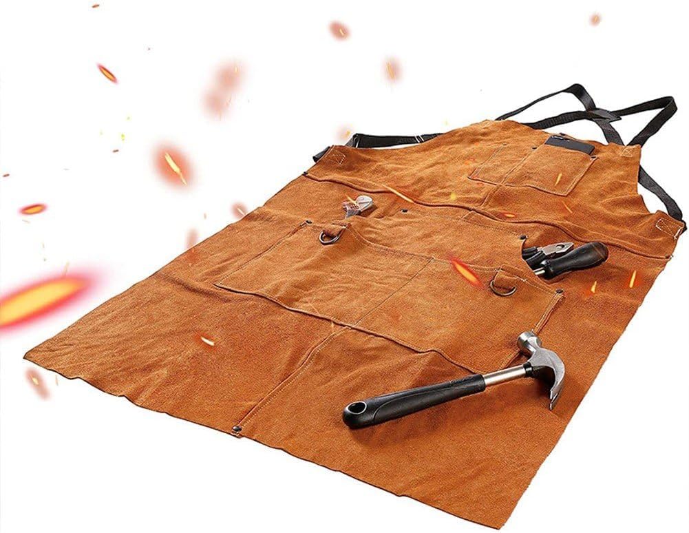 Lederschürze Für Holzarbeiten, Lederschürze 6 Werkzeugtaschen, Robuste Schweissschürze Für Männer Un