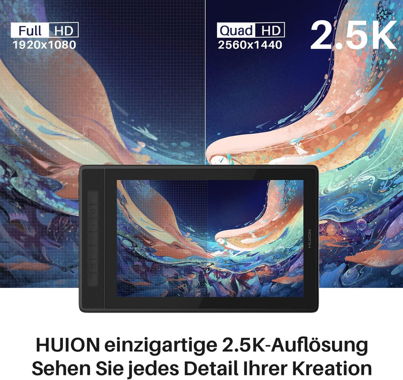 HUION Kamvas Pro 13 2.5K Grafiktablett mit Display, 13,3 Zoll Drawing Tablet, Dital Zeichentablett m