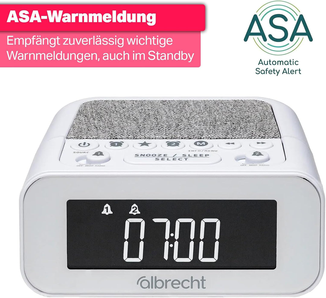 Albrecht DR451 DAB+/UKW Radiowecker, Dimmbar, Musik Streaming, ASA Warnfunktion (Weiss), Weiss