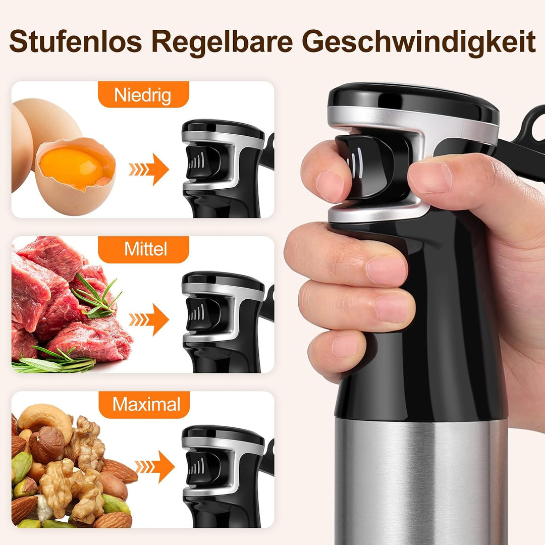 Stabmixer Set 5 in 1-1000W Pürierstab - Stufenlose Geschwindigkeit | Edelstahl Hand Blender Mit Schn