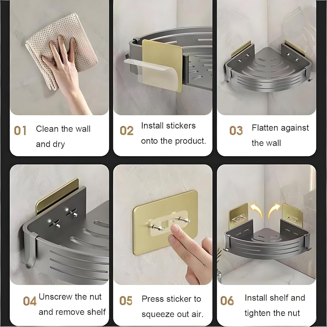 Duschablage ohne Bohren - Der perfekte Badezimmer Organizer! Eckregal für Dusche & Bad mit 4 Haken.