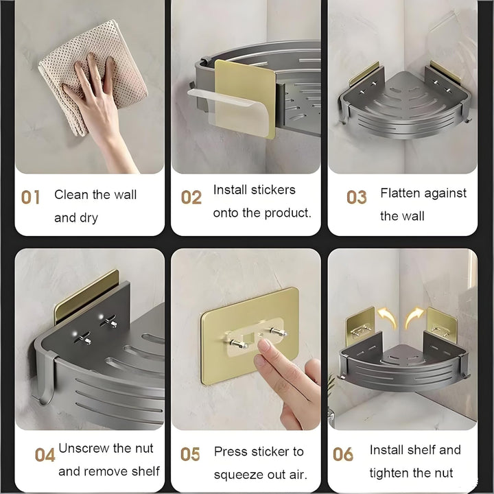 Duschablage ohne Bohren - Der perfekte Badezimmer Organizer! Eckregal für Dusche & Bad mit 4 Haken.