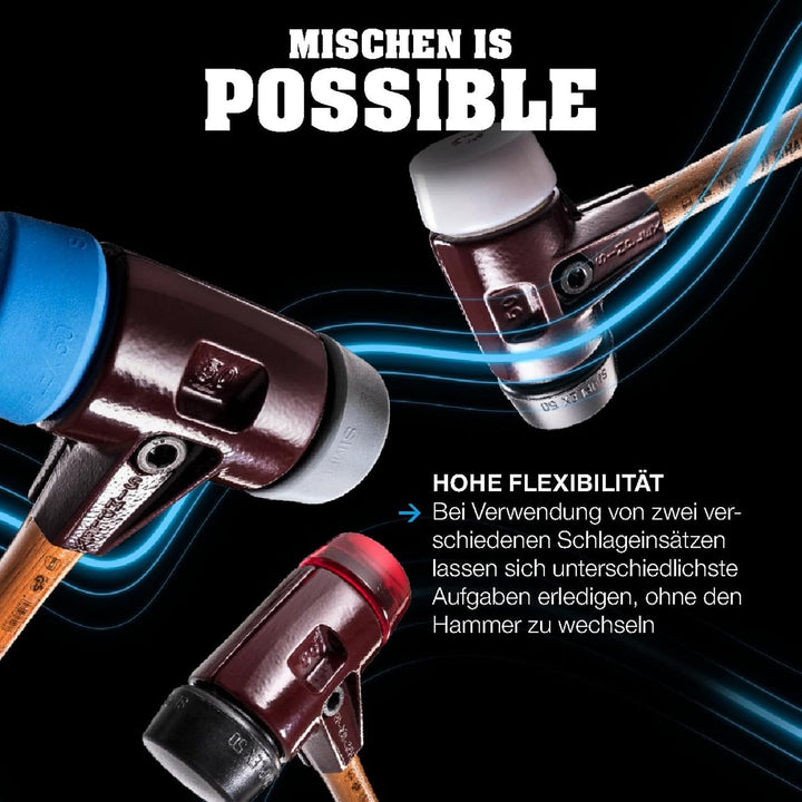 SIMPLEX-Schonhammer, Superplastik/Weichmetall; mit Tempergussgehäuse und hochwertigem Holzstiel | D=