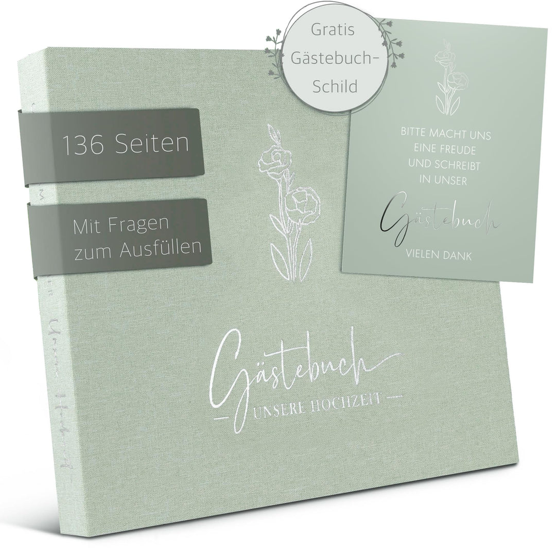 Love Notes Gästebuch Hochzeit mit Fragen zum Ausfüllen, Salbei | Hochwertiges Hochzeitsbuch für unve