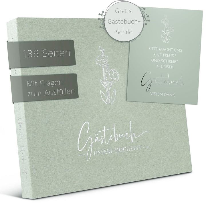 Love Notes Gästebuch Hochzeit mit Fragen zum Ausfüllen, Salbei | Hochwertiges Hochzeitsbuch für unve