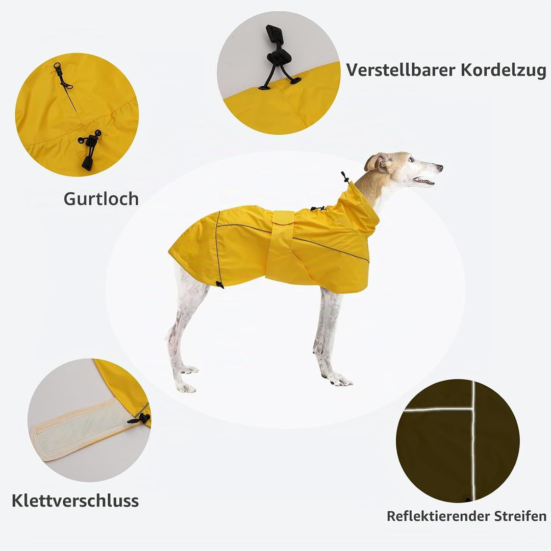 MOREZI Windhund-Regenmantel, regenfest/wasserdicht, hoher Bund mit verstellbarem Kordelzug und Hüftg