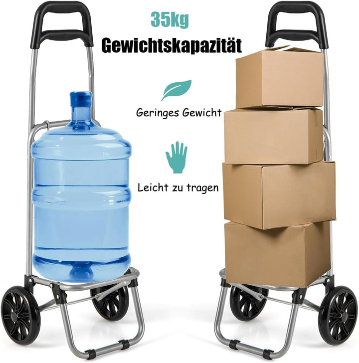 COSTWAY 35L Einkaufstrolley klappbar, Einkaufswagen mit Rollen, Einkaufsroller mit abnembarer Einkau