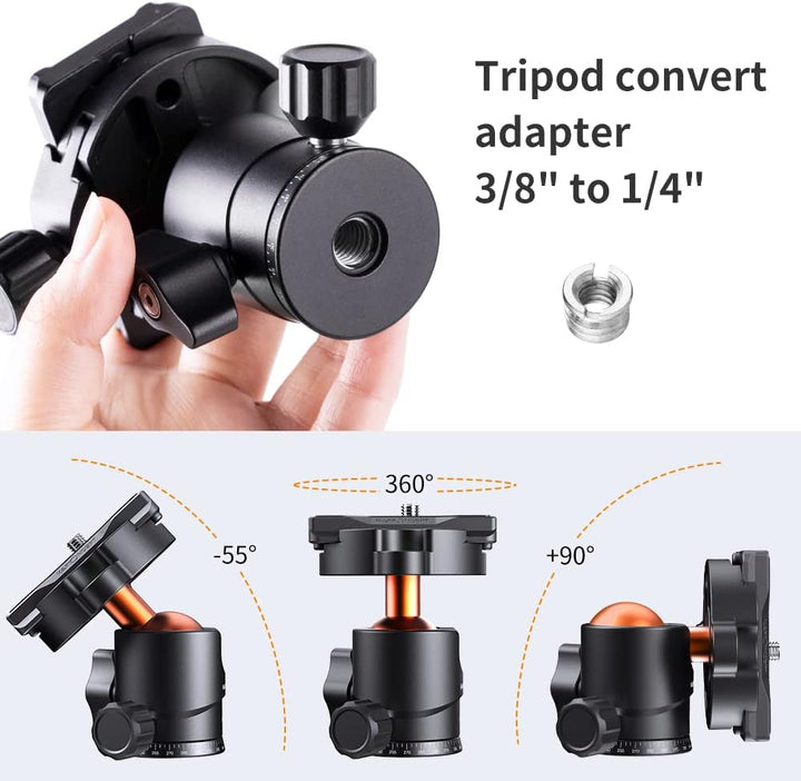 K&F Concept KF25 Kugelkopf Stativkopf, Kamera Kugelkopf mit 1/4 Zoll Schnellwechselplatte und Wasser