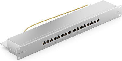 deleyCON CAT 6a Patchpanel Verteilerfeld 16 Port - Desktop 19" Zoll Rackeinbau Servermontage RJ45 Ge
