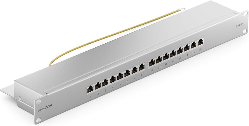 deleyCON CAT 6a Patchpanel Verteilerfeld 16 Port - Desktop 19" Zoll Rackeinbau Servermontage RJ45 Ge