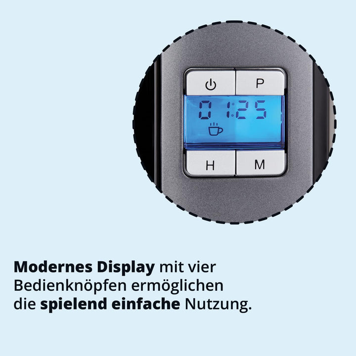 KHG Kaffeeautomat KA-124 (GE) aus Metall in grau, Kapazität für 12 Tassen, mit Glaskanne 1,5 Liter,