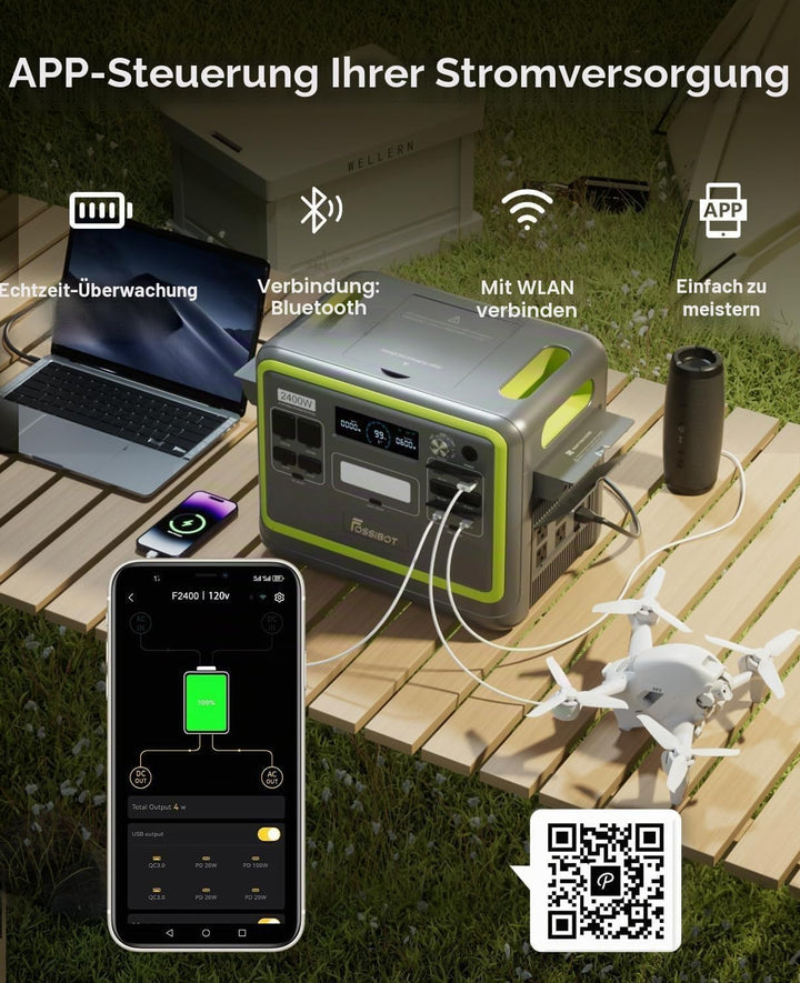 FOSSiBOT F2400 Solargenerator mit 420W Solarpanel, 2048Wh LiFePO4 Tragbare Powerstation, 3 Ausgang A