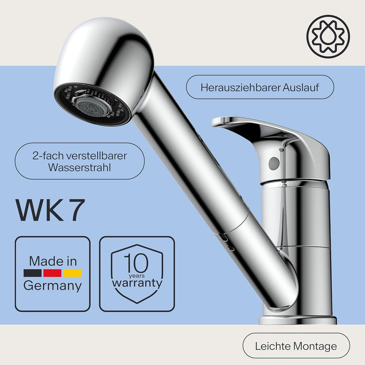 Wasserwerk Küchenarmatur WK7 | Küchenarmatur mit 2 Strahlarten | Einhebelmischer mit Brause | Spülti