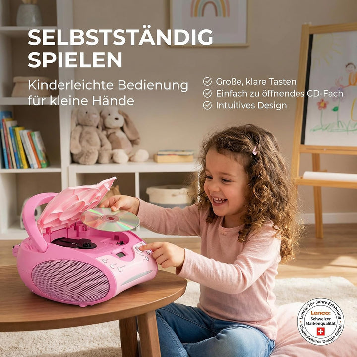 Lenco SCD-24 Stereo UKW-Radio mit CD-Player und Teleskopantenne rosa ohne Bluetooth pink, ohne Bluet