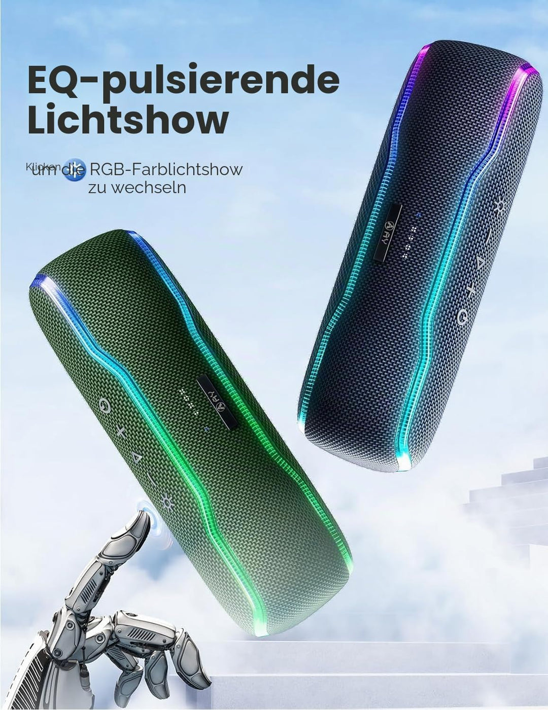 AY Bluetooth Lautsprecher Musikbox Tragbarer IPX7 Wasserdicht Bluetooth Box mit Bunten Licht und Sat