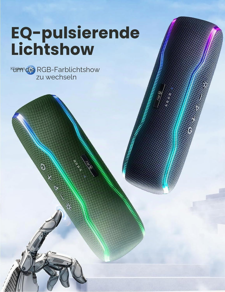 AY Bluetooth Lautsprecher Musikbox Tragbarer IPX7 Wasserdicht Bluetooth Box mit Bunten Licht und Sat