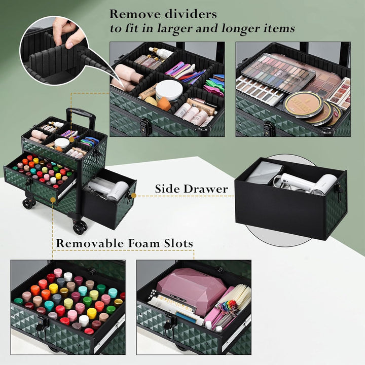 Kosmetik Trolley mit Schubladen Professioneller Kosmetikkoffer Nagelkoffer Make up Koffer Schminkkof
