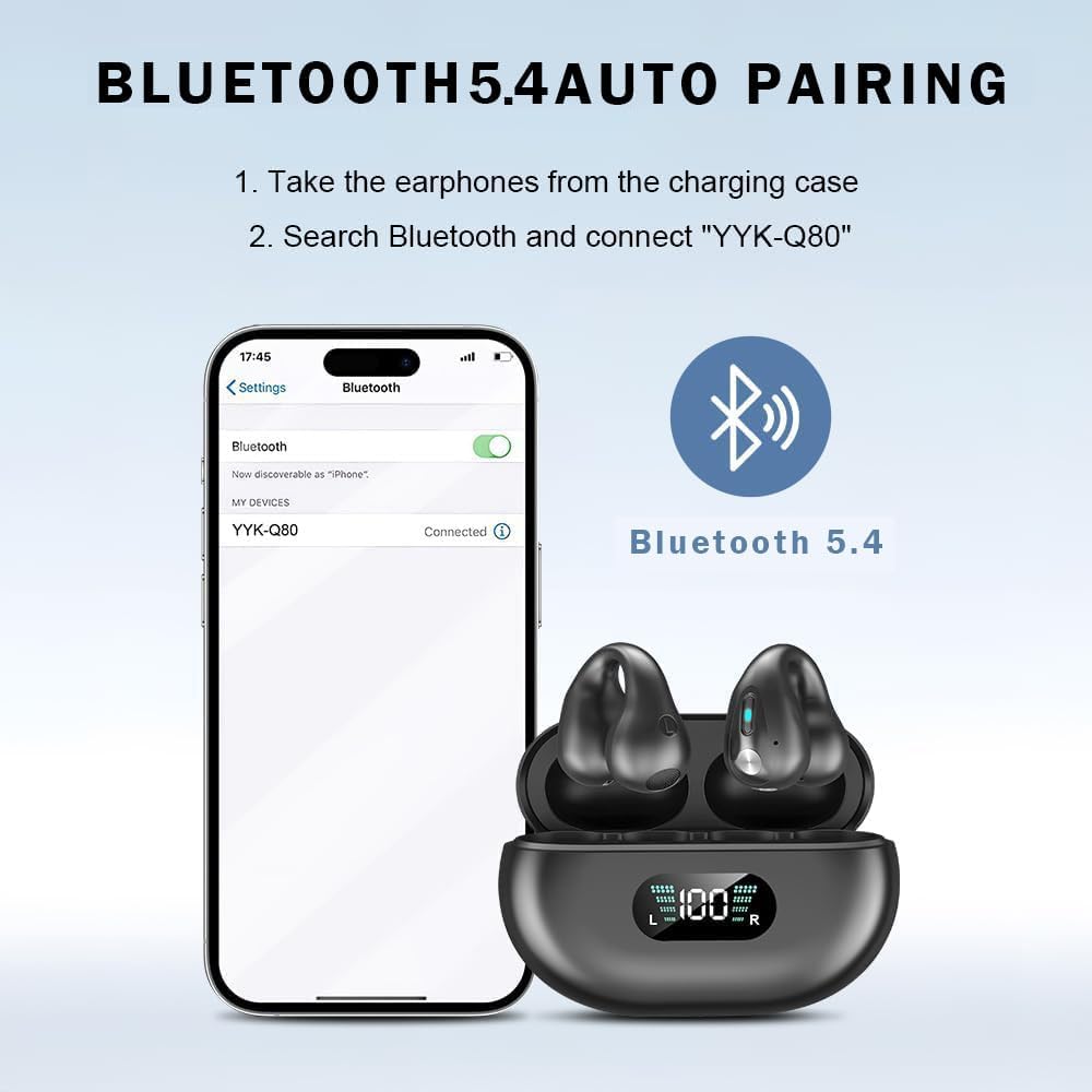 SLuB Knochenschall Kopfhörer, Open Ear Kopfhörer Bluetooth, Ohrclip-Sportkopfhörer, Bluetooth 5.4, H