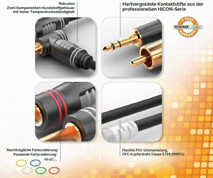 Sommer Cable Basic+ 30cm kurzes Cinchkabel Stereo Patchkabel HICON HI-CM03 RCA Stecker 0,3m - HBP-C2