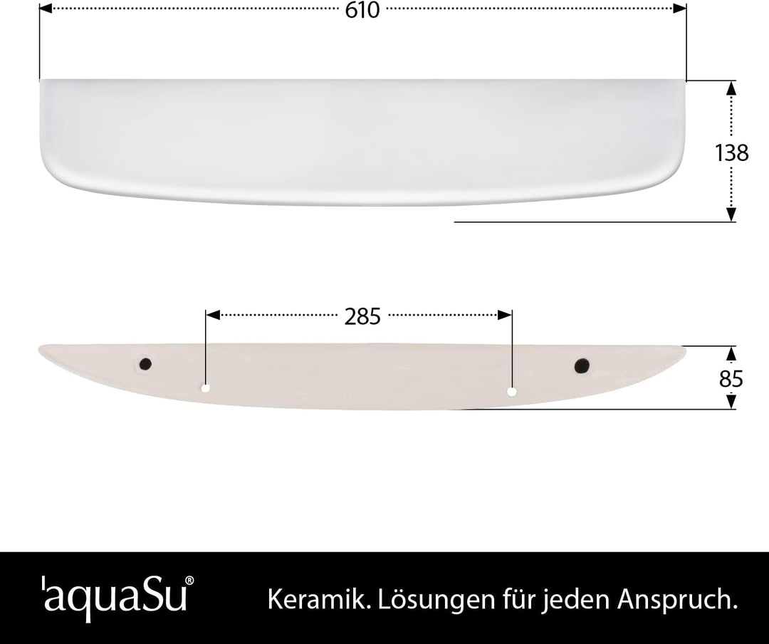 aquaSu® Badablage weiss 60 cm - Made in EU - Badregal mit Überlaufschutz - robuste Sanitärkeramik -