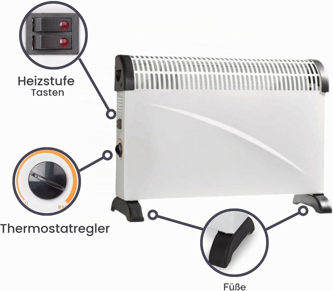 2000W Elektroheizung / 3 Stufen Konvektor mit Thermostat &amp; Überhitzungsschutz,